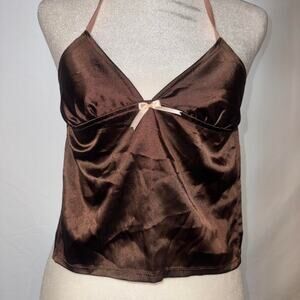 Enduring kairos brown and pink silk backless halter